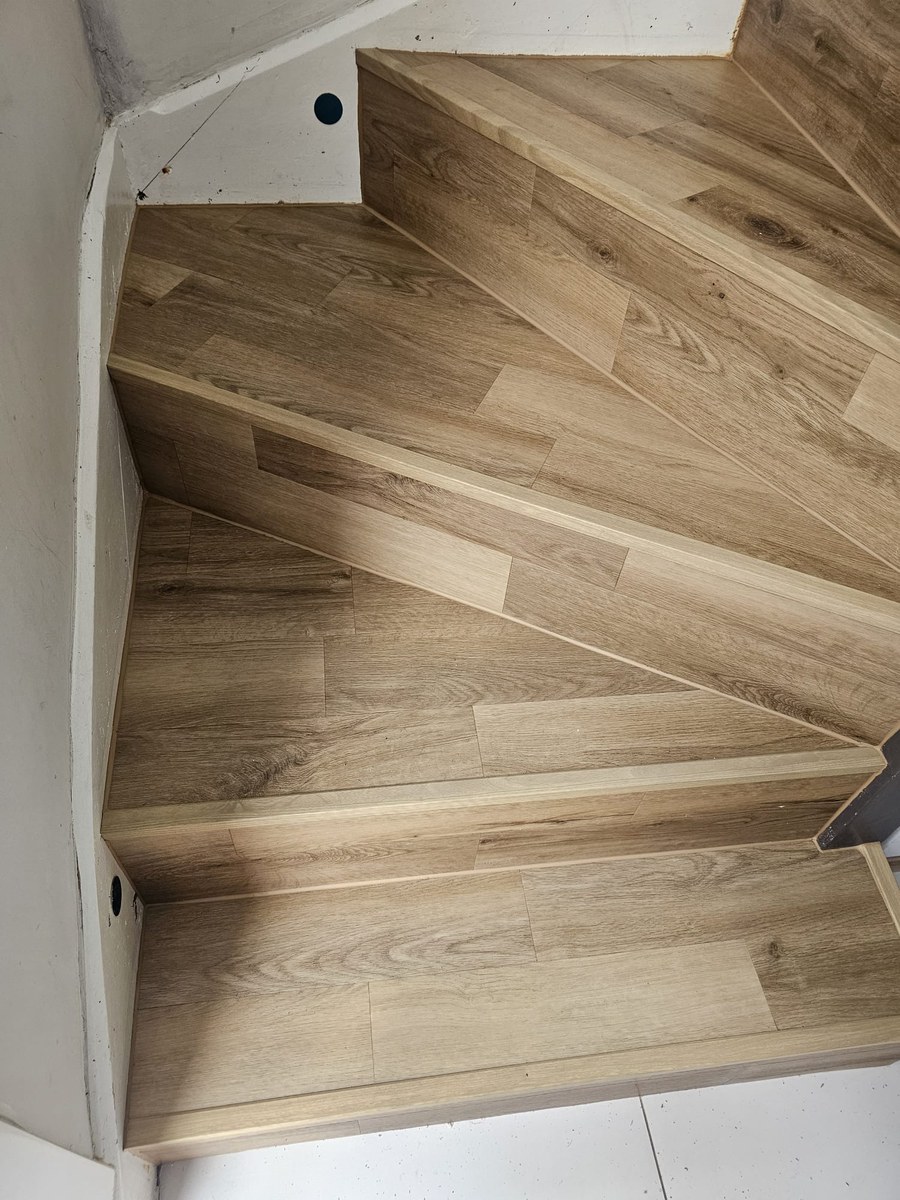 Engineered wood stair installation